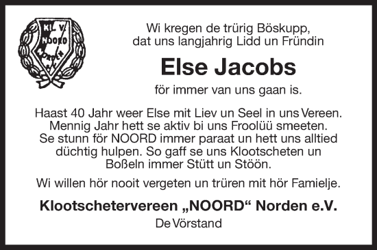 Traueranzeige von Else Jacobs 
