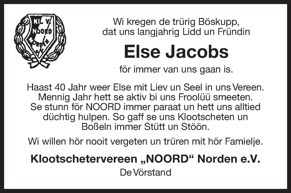  Traueranzeige für Else Jacobs vom 03.08.2022 aus 