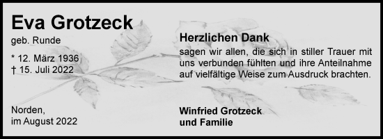 Traueranzeige von Eva Grotzeck 