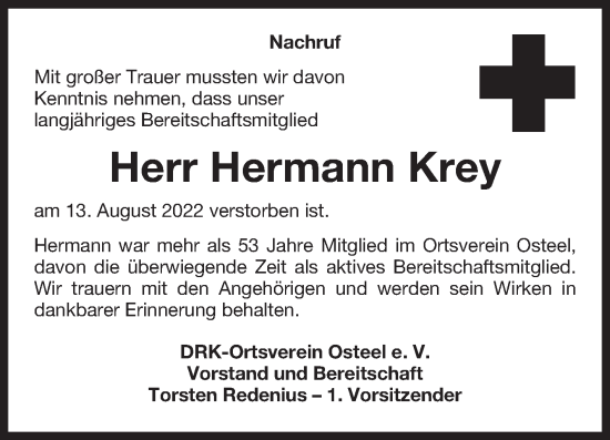 Traueranzeige von Hermann Krey 