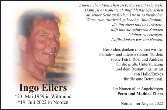 Traueranzeige von Ingo Eilers 