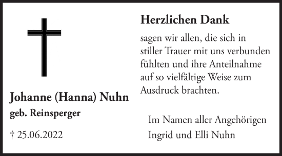 Traueranzeige von Johanne Nuhn 