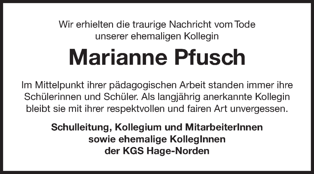  Traueranzeige für Marianne  Pfusch vom 03.08.2022 aus 