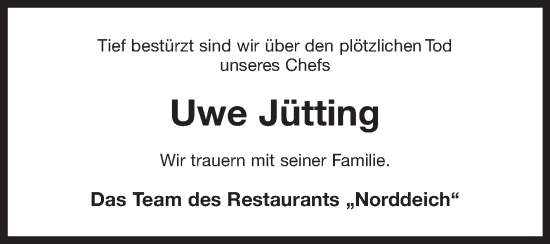 Traueranzeige von Uwe Jütting 