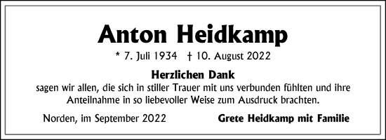 Traueranzeige von Anton Heidkamp 