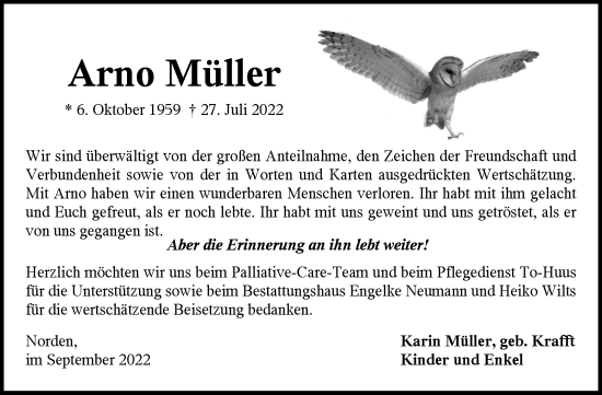 Traueranzeige von Arno Müller 