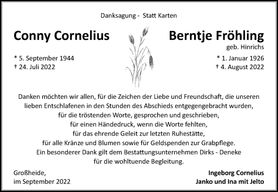 Traueranzeige von Conny und Berntje  