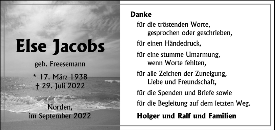 Traueranzeige von Else Jacobs 