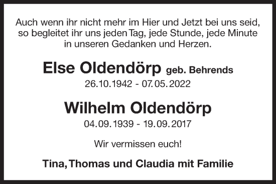 Traueranzeige von Else und Wilhelm Oldendörp 