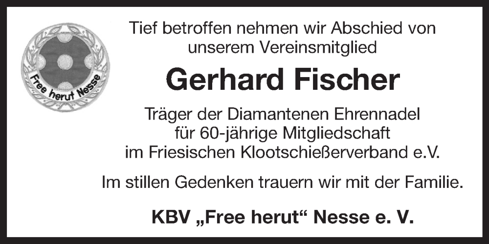  Traueranzeige für Gerhard Fischer vom 03.09.2022 aus 