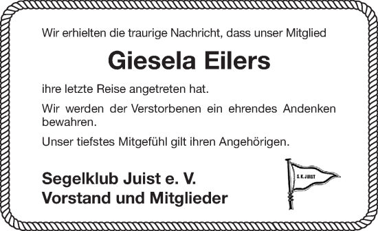 Traueranzeige von Giesela Eilers 