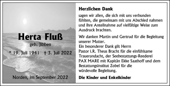 Traueranzeige von Herta Fluß 