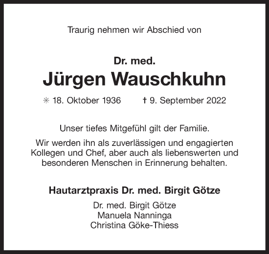 Traueranzeige von Jürgen Wauschkuhn 