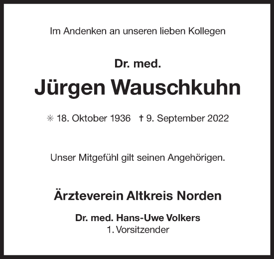 Traueranzeige von Jürgen Wauschkuhn 