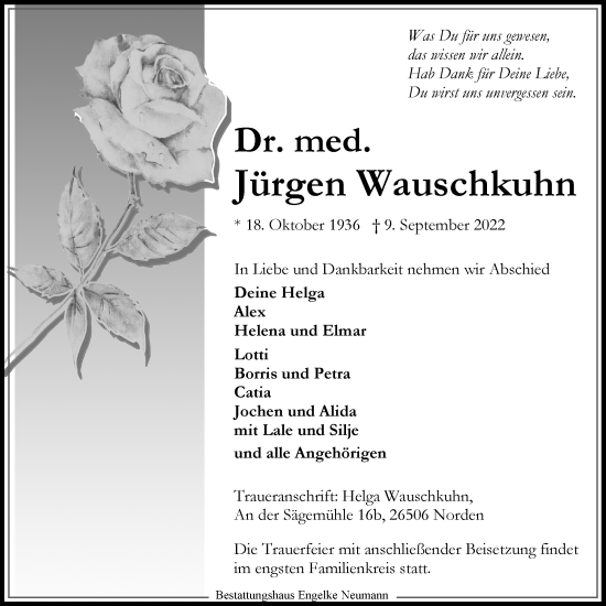 Traueranzeige von Jürgen Wauschkuhn 