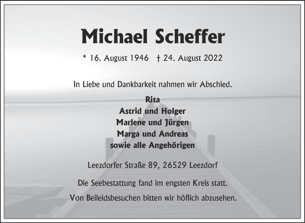  Traueranzeige für Michael Scheffer vom 10.09.2022 aus 