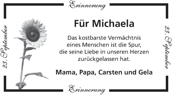 Traueranzeige von Michaela  