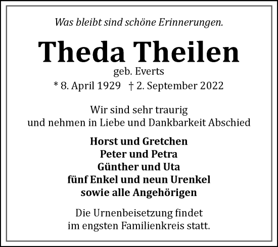 Traueranzeige von Theda Theilen 