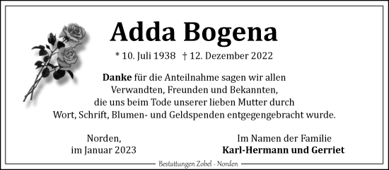 Traueranzeige von Adda Bogena 