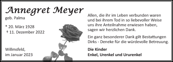 Traueranzeige von Annegret Meyer 