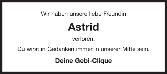 Traueranzeige von Astrid  