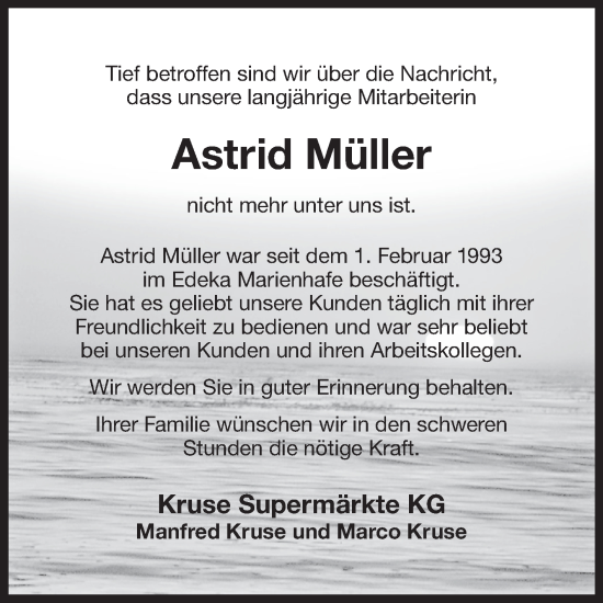 Traueranzeige von Astrid Müller 