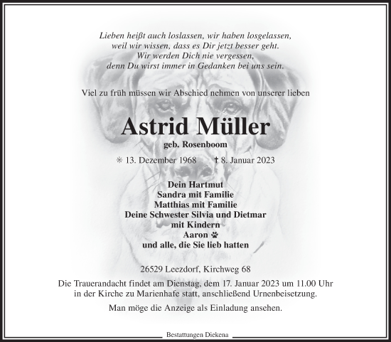 Traueranzeige von Astrid Müller 