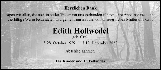 Traueranzeige von Edith Hollwedel 