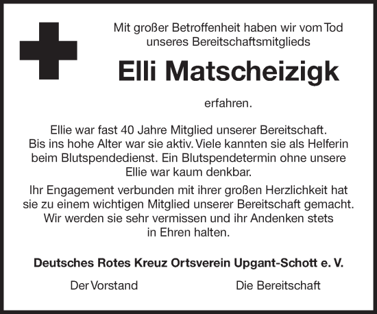 Traueranzeige von Elli Matscheizigk 