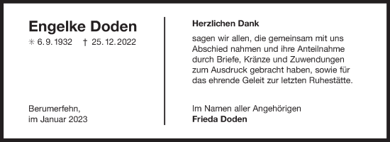 Traueranzeige von Engelke Doden 