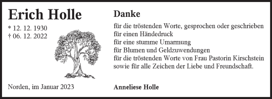 Traueranzeige von Erich Holle 