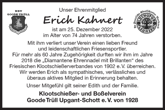Traueranzeige von Erich Kahnert 