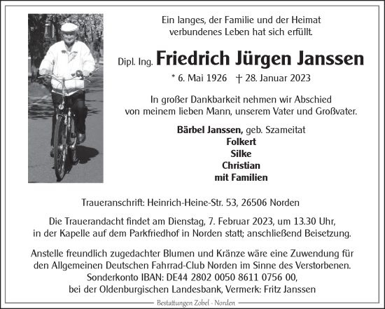 Traueranzeige von Friedrich Jürgen Janssen 