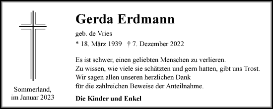 Traueranzeige von Gerda Erdmann 