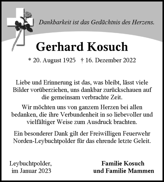 Traueranzeige von Gerhard Kosuch 