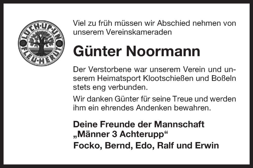  Traueranzeige für Günter Noormann vom 30.01.2023 aus 
