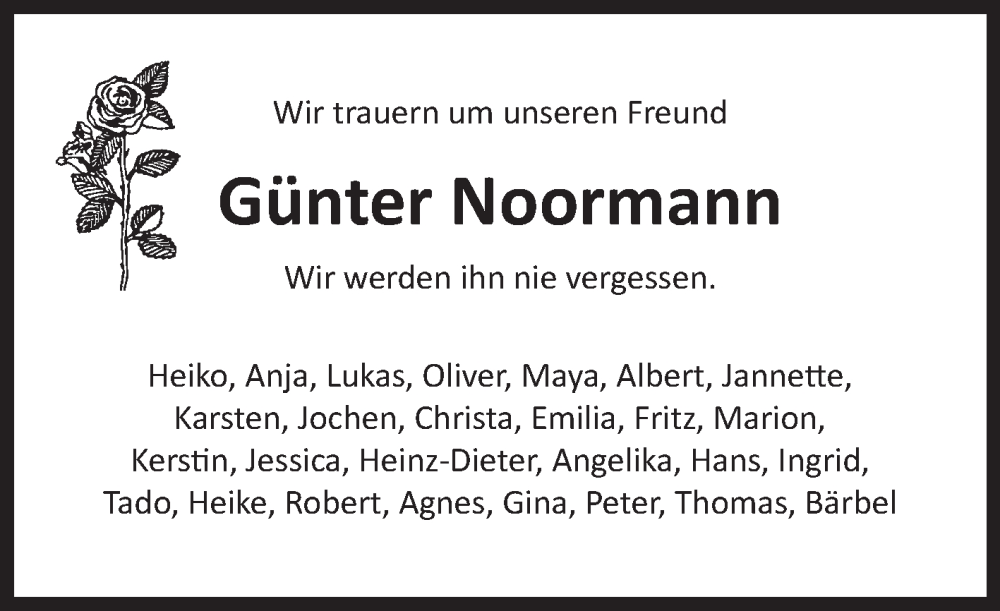  Traueranzeige für Günter Noormann vom 31.01.2023 aus 