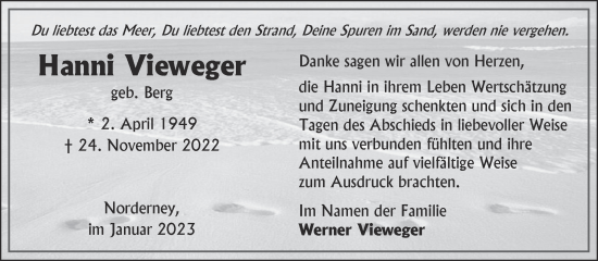 Traueranzeige von Hanni Vieweger 