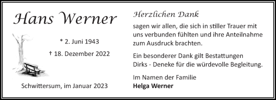Traueranzeige von Hans Werner 
