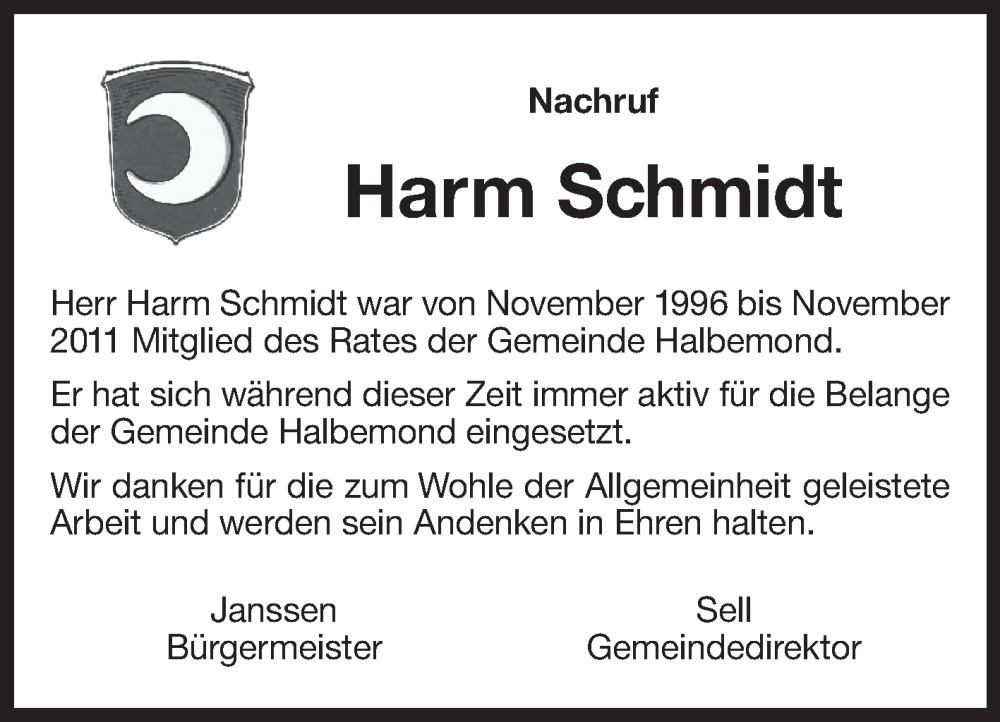  Traueranzeige für Harm Schmidt vom 11.01.2023 aus 