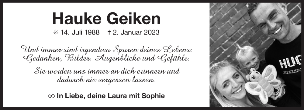  Traueranzeige für Hauke Geiken vom 07.01.2023 aus 