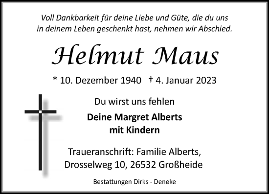 Traueranzeige von Helmut Maus 