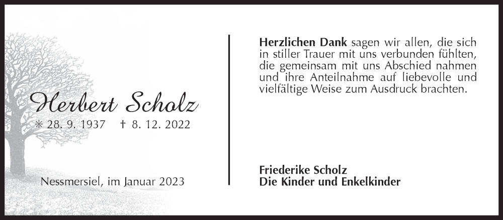  Traueranzeige für Herbert Scholz vom 14.01.2023 aus 