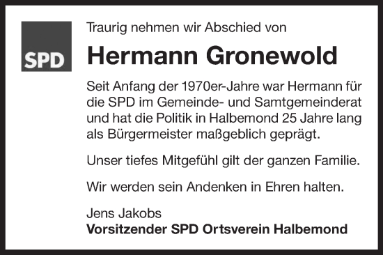 Traueranzeige von Hermann Gronewold 