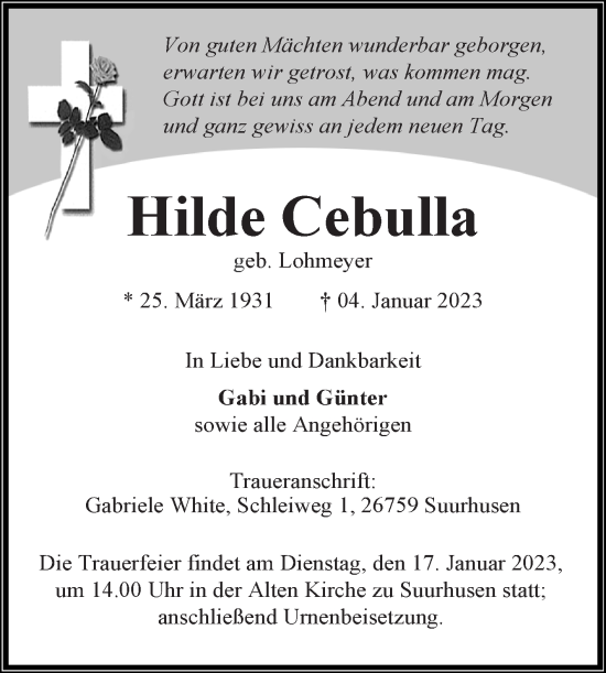 Traueranzeige von Hilde Cebulla 