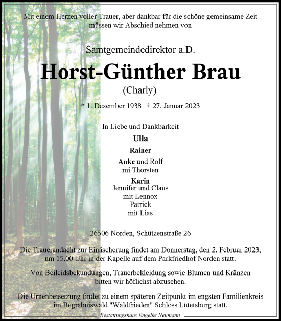Traueranzeige von Horst-Günther Brau 