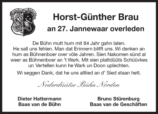 Traueranzeige von Horst-Günther Brau 