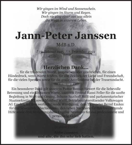 Traueranzeige von Jann-Peter Janssen 