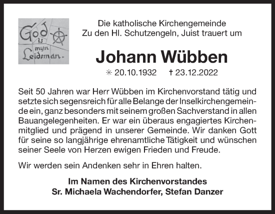 Traueranzeige von Johann Wübben 