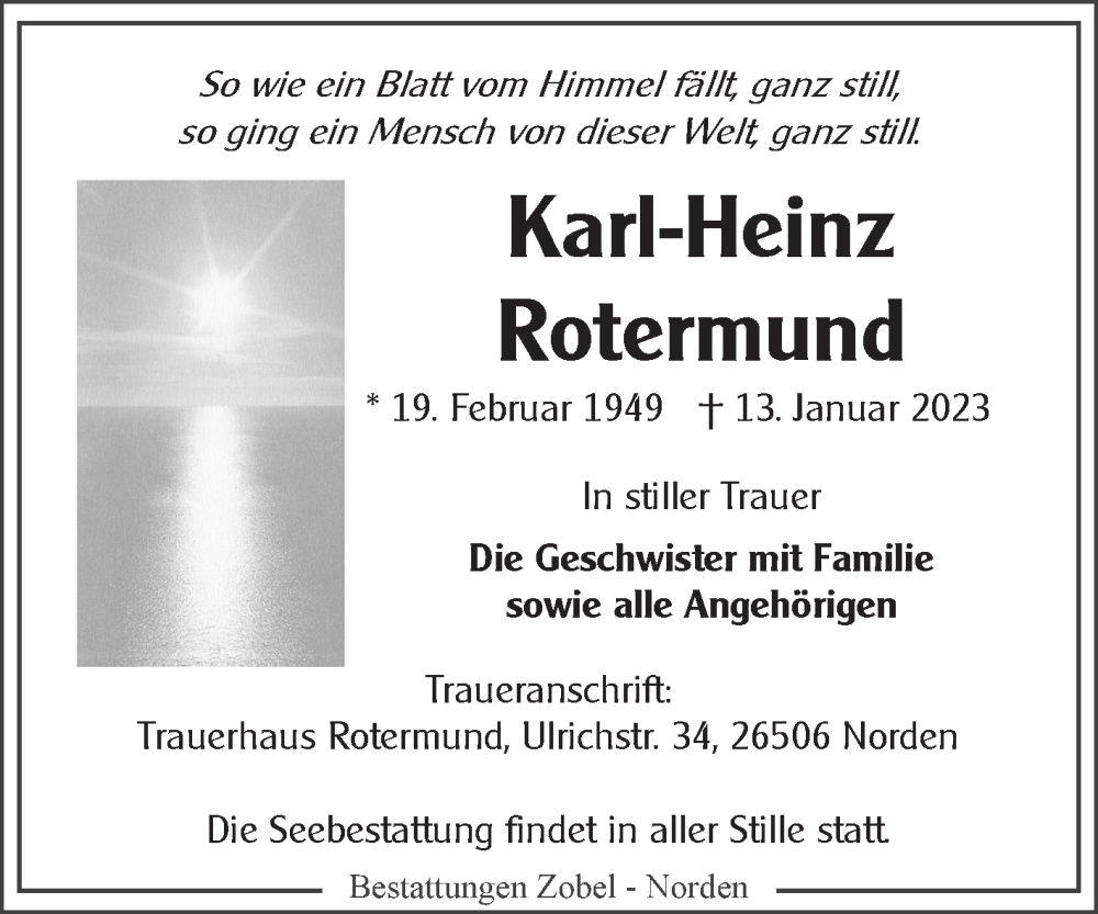  Traueranzeige für Karl-Heinz Rotermund vom 21.01.2023 aus 